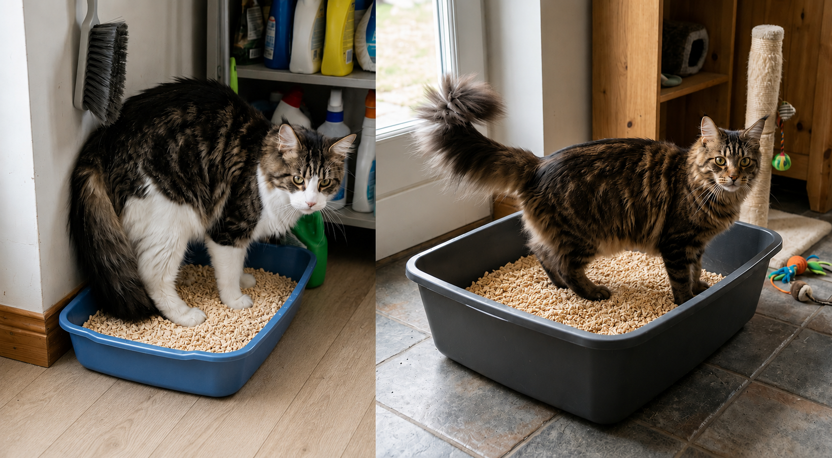 Comparaison d'une litière sous dimensionnée et d'une grande litière pour maine coon