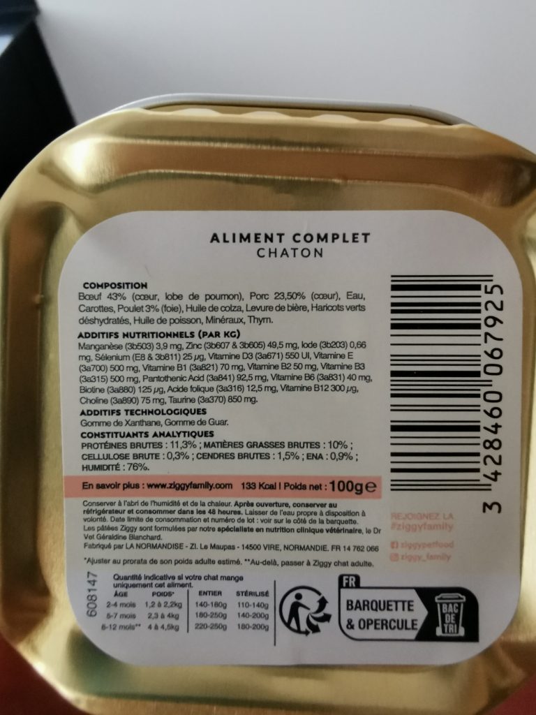 Détail nutritionnel du pâtée