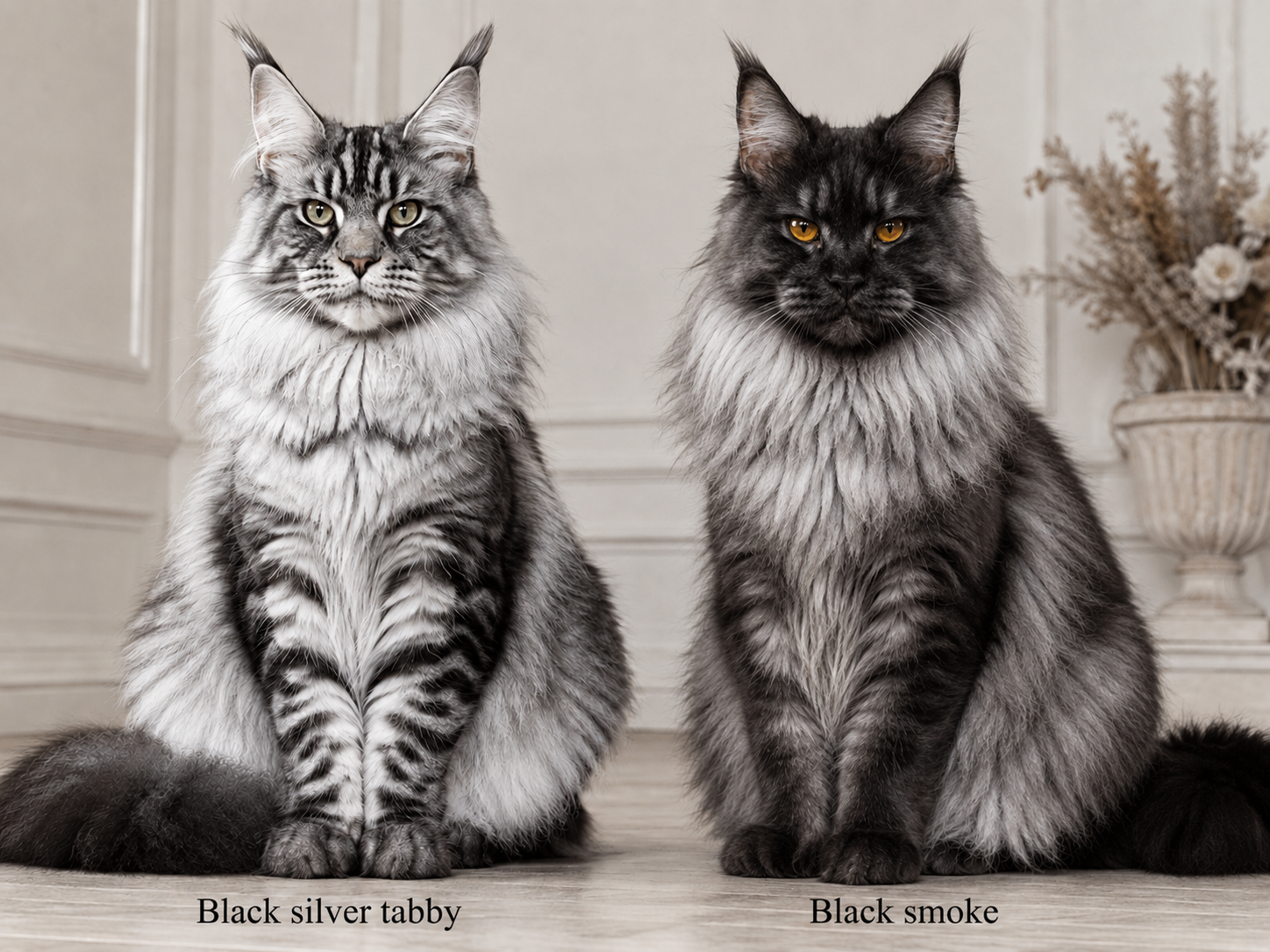 Maine coon black silver vs black smoke Maine coon black silver vs black smoke