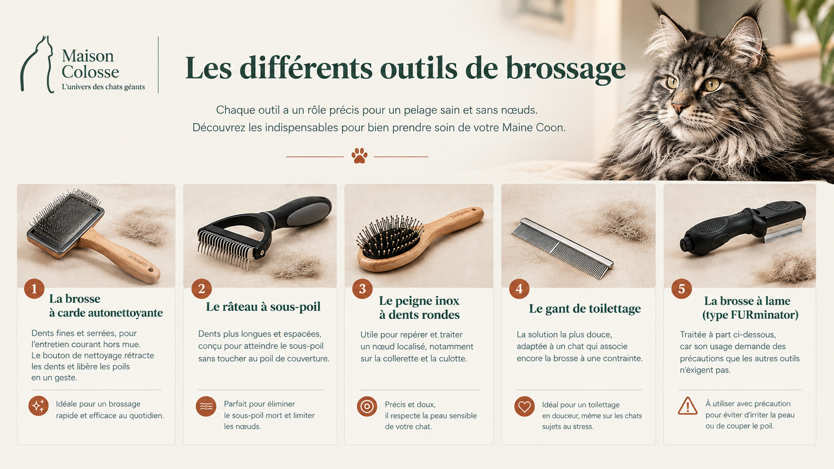 Les différentes brosses pour le maine coon